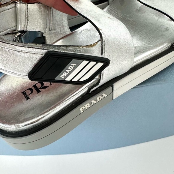 PRADA SPORTY METALLIC SILVER OPEN TOE SANDALS LUXURY PLATFORM SHOE 39, US 8.5 - Picture 6 of 12